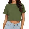 imageWomens Summer Crop Tops Short Sleeve Round Neck TShirts Loose Fit Casual BlouseB Army Green