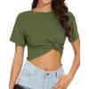 imageWomens Summer Crop Tops Short Sleeve Round Neck TShirts Loose Fit Casual BlouseB Army Green