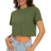 imageWomens Summer Crop Tops Short Sleeve Round Neck TShirts Loose Fit Casual BlouseB Army Green