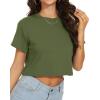 imageWomens Summer Crop Tops Short Sleeve Round Neck TShirts Loose Fit Casual BlouseB Army Green