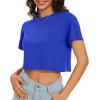 imageWomens Summer Crop Tops Short Sleeve Round Neck TShirts Loose Fit Casual BlouseB Blue