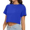 imageWomens Summer Crop Tops Short Sleeve Round Neck TShirts Loose Fit Casual BlouseB Blue