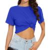 imageWomens Summer Crop Tops Short Sleeve Round Neck TShirts Loose Fit Casual BlouseB Blue