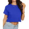 imageWomens Summer Crop Tops Short Sleeve Round Neck TShirts Loose Fit Casual BlouseB Blue