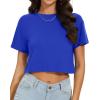 imageWomens Summer Crop Tops Short Sleeve Round Neck TShirts Loose Fit Casual BlouseB Blue