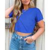 imageWomens Summer Crop Tops Short Sleeve Round Neck TShirts Loose Fit Casual BlouseB Blue