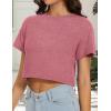 imageWomens Summer Crop Tops Short Sleeve Round Neck TShirts Loose Fit Casual BlouseB Brick Red