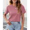 imageWomens Summer Crop Tops Short Sleeve Round Neck TShirts Loose Fit Casual BlouseB Brick Red
