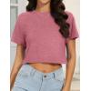 imageWomens Summer Crop Tops Short Sleeve Round Neck TShirts Loose Fit Casual BlouseB Brick Red