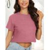 imageWomens Summer Crop Tops Short Sleeve Round Neck TShirts Loose Fit Casual BlouseB Brick Red