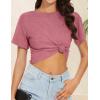 imageWomens Summer Crop Tops Short Sleeve Round Neck TShirts Loose Fit Casual BlouseB Brick Red