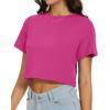 imageWomens Summer Crop Tops Short Sleeve Round Neck TShirts Loose Fit Casual BlouseB Hot Pink