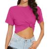 imageWomens Summer Crop Tops Short Sleeve Round Neck TShirts Loose Fit Casual BlouseB Hot Pink