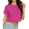 imageWomens Summer Crop Tops Short Sleeve Round Neck TShirts Loose Fit Casual BlouseB Hot Pink