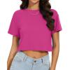 imageWomens Summer Crop Tops Short Sleeve Round Neck TShirts Loose Fit Casual BlouseB Hot Pink