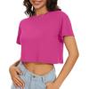 imageWomens Summer Crop Tops Short Sleeve Round Neck TShirts Loose Fit Casual BlouseB Hot Pink