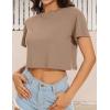 imageWomens Summer Crop Tops Short Sleeve Round Neck TShirts Loose Fit Casual BlouseB Khaki
