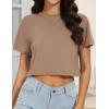 imageWomens Summer Crop Tops Short Sleeve Round Neck TShirts Loose Fit Casual BlouseB Khaki