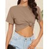 imageWomens Summer Crop Tops Short Sleeve Round Neck TShirts Loose Fit Casual BlouseB Khaki