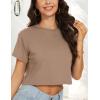 imageWomens Summer Crop Tops Short Sleeve Round Neck TShirts Loose Fit Casual BlouseB Khaki