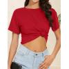 imageWomens Summer Crop Tops Short Sleeve Round Neck TShirts Loose Fit Casual BlouseB Red