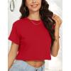 imageWomens Summer Crop Tops Short Sleeve Round Neck TShirts Loose Fit Casual BlouseB Red