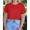 imageWomens Summer Crop Tops Short Sleeve Round Neck TShirts Loose Fit Casual BlouseB Red