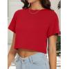 imageWomens Summer Crop Tops Short Sleeve Round Neck TShirts Loose Fit Casual BlouseB Red