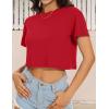 imageWomens Summer Crop Tops Short Sleeve Round Neck TShirts Loose Fit Casual BlouseB Red