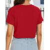 imageWomens Summer Crop Tops Short Sleeve Round Neck TShirts Loose Fit Casual BlouseB Red