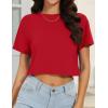 imageWomens Summer Crop Tops Short Sleeve Round Neck TShirts Loose Fit Casual BlouseB Red