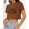 imageWomens Summer Crop Tops Short Sleeve Round Neck TShirts Loose Fit Casual BlouseC Brown Butterfly