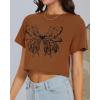 imageWomens Summer Crop Tops Short Sleeve Round Neck TShirts Loose Fit Casual BlouseC Brown Butterfly