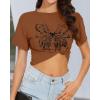 imageWomens Summer Crop Tops Short Sleeve Round Neck TShirts Loose Fit Casual BlouseC Brown Butterfly