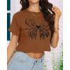 imageWomens Summer Crop Tops Short Sleeve Round Neck TShirts Loose Fit Casual BlouseC Brown Butterfly