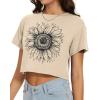 imageWomens Summer Crop Tops Short Sleeve Round Neck TShirts Loose Fit Casual BlouseC Khaki Sunflower