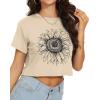 imageWomens Summer Crop Tops Short Sleeve Round Neck TShirts Loose Fit Casual BlouseC Khaki Sunflower