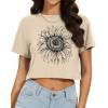 imageWomens Summer Crop Tops Short Sleeve Round Neck TShirts Loose Fit Casual BlouseC Khaki Sunflower