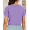imageWomens Summer Crop Tops Short Sleeve Round Neck TShirts Loose Fit Casual BlouseC Purple Butterfly