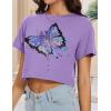 imageWomens Summer Crop Tops Short Sleeve Round Neck TShirts Loose Fit Casual BlouseC Purple Butterfly