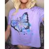 imageWomens Summer Crop Tops Short Sleeve Round Neck TShirts Loose Fit Casual BlouseC Purple Butterfly