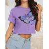imageWomens Summer Crop Tops Short Sleeve Round Neck TShirts Loose Fit Casual BlouseC Purple Butterfly