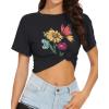 imageWomens Summer Crop Tops Short Sleeve Round Neck TShirts Loose Fit Casual BlouseD Black Butterfly Flowers