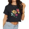 imageWomens Summer Crop Tops Short Sleeve Round Neck TShirts Loose Fit Casual BlouseD Black Butterfly Flowers