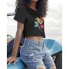 imageWomens Summer Crop Tops Short Sleeve Round Neck TShirts Loose Fit Casual BlouseD Black Butterfly Flowers