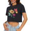 imageWomens Summer Crop Tops Short Sleeve Round Neck TShirts Loose Fit Casual BlouseD Black Butterfly Flowers