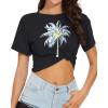 imageWomens Summer Crop Tops Short Sleeve Round Neck TShirts Loose Fit Casual BlouseD Coconut Tree Black