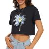 imageWomens Summer Crop Tops Short Sleeve Round Neck TShirts Loose Fit Casual BlouseD Coconut Tree Black