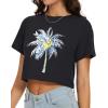 imageWomens Summer Crop Tops Short Sleeve Round Neck TShirts Loose Fit Casual BlouseD Coconut Tree Black