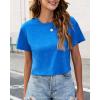 imageWomens Summer Crop Tops Short Sleeve Round Neck TShirts Loose Fit Casual BlouseD Light Blue